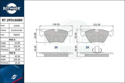 RT2PD16080 ROTINGER Комплект тормозных колодок, дисковый тормоз