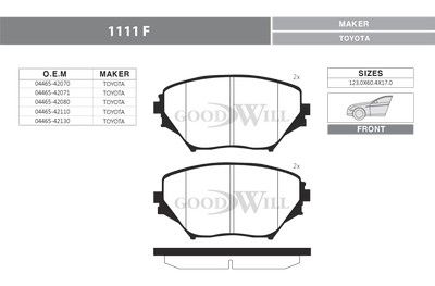 1111F GOODWILL Комплект тормозных колодок, дисковый тормоз