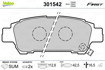 301542 VALEO Комплект тормозных колодок, дисковый тормоз