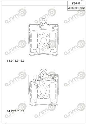 KD7571 ASIMCO Комплект тормозных колодок, дисковый тормоз