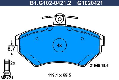 B1G10204212 GALFER Комплект тормозных колодок, дисковый тормоз