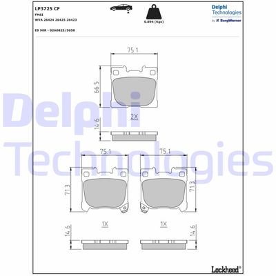 LP3725 DELPHI Комплект тормозных колодок, дисковый тормоз