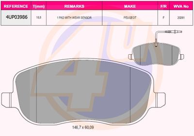 4UP03986 4u Комплект тормозных колодок, дисковый тормоз