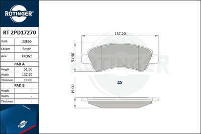 RT2PD17270 ROTINGER Комплект тормозных колодок, дисковый тормоз