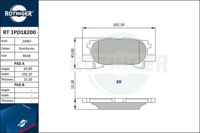 RT1PD18200 ROTINGER Комплект тормозных колодок, дисковый тормоз