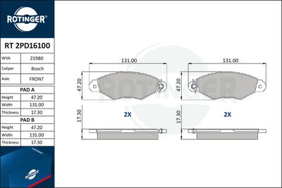 RT2PD16100 ROTINGER Комплект тормозных колодок, дисковый тормоз