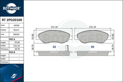 RT2PD20100 ROTINGER Комплект тормозных колодок, дисковый тормоз