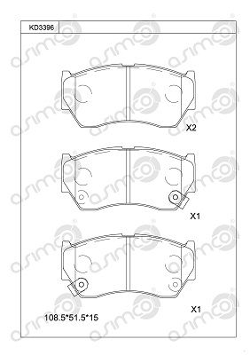 KD3396 ASIMCO Комплект тормозных колодок, дисковый тормоз