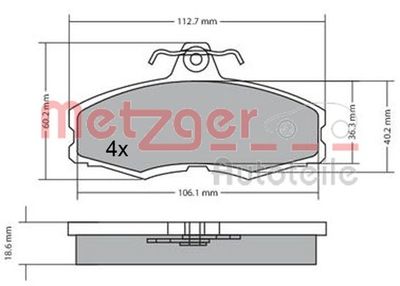1170598 METZGER Комплект тормозных колодок, дисковый тормоз