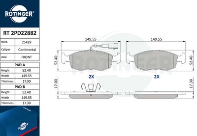 RT2PD22882 ROTINGER Комплект тормозных колодок, дисковый тормоз