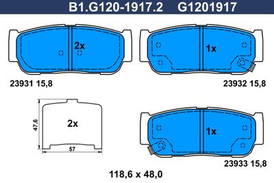 B1G12019172 GALFER Комплект тормозных колодок, дисковый тормоз