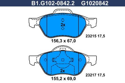 B1G10208422 GALFER Комплект тормозных колодок, дисковый тормоз