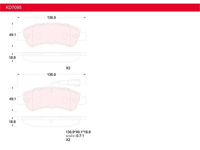 KD7095 ASIMCO Комплект тормозных колодок, дисковый тормоз