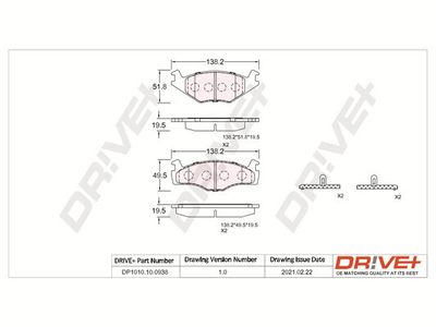 DP1010100938 Dr!ve+ Комплект тормозных колодок, дисковый тормоз