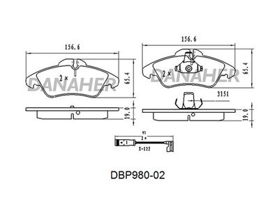 DBP98002 DANAHER Комплект тормозных колодок, дисковый тормоз