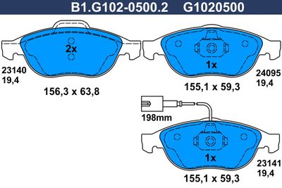 B1G10205002 GALFER Комплект тормозных колодок, дисковый тормоз