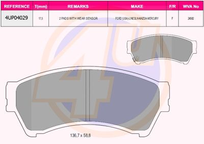 4UP04029 4u Комплект тормозных колодок, дисковый тормоз