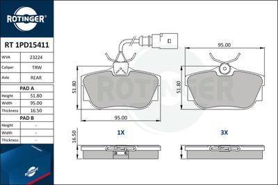 RT1PD15411 ROTINGER Комплект тормозных колодок, дисковый тормоз