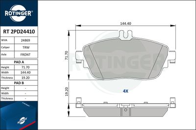 RT2PD24410 ROTINGER Комплект тормозных колодок, дисковый тормоз