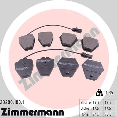 232801801 ZIMMERMANN Комплект тормозных колодок, дисковый тормоз