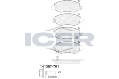 141367701 ICER Комплект тормозных колодок, дисковый тормоз