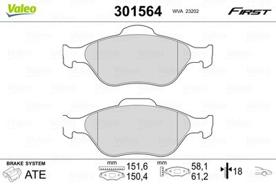 301564 VALEO Комплект тормозных колодок, дисковый тормоз