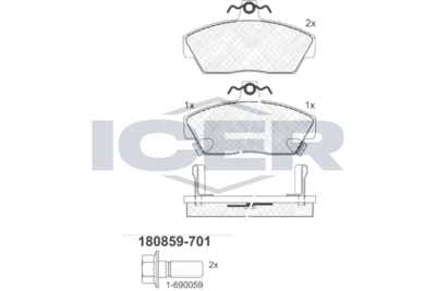 180859701 ICER Комплект тормозных колодок, дисковый тормоз