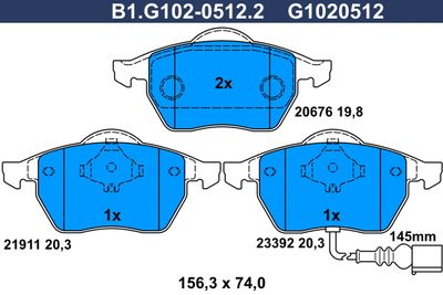 B1G10205122 GALFER Комплект тормозных колодок, дисковый тормоз