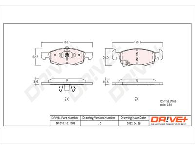 DP1010101088 Dr!ve+ Комплект тормозных колодок, дисковый тормоз