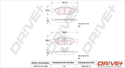 DP1010101050 Dr!ve+ Комплект тормозных колодок, дисковый тормоз