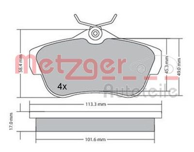 1170192 METZGER Комплект тормозных колодок, дисковый тормоз