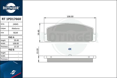 RT1PD17660 ROTINGER Комплект тормозных колодок, дисковый тормоз