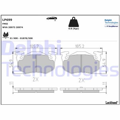 LP699 DELPHI Комплект тормозных колодок, дисковый тормоз