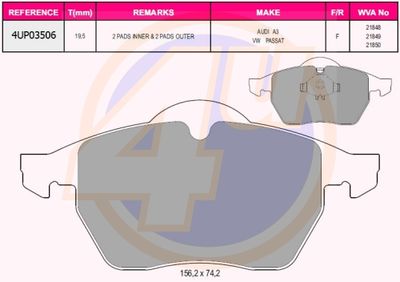 4UP03506 4u Комплект тормозных колодок, дисковый тормоз