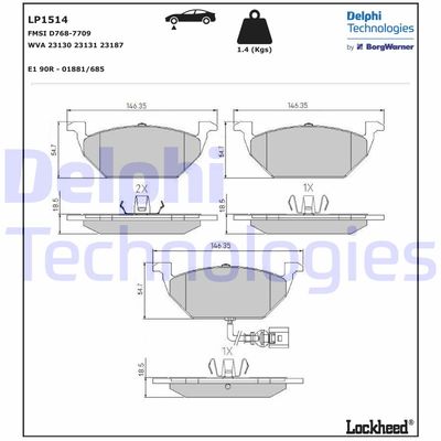 LP1514 DELPHI Комплект тормозных колодок, дисковый тормоз