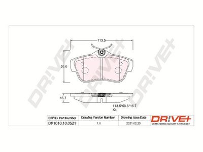 DP1010100521 Dr!ve+ Комплект тормозных колодок, дисковый тормоз