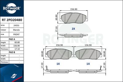 RT2PD20480 ROTINGER Комплект тормозных колодок, дисковый тормоз