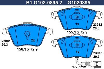 B1G10208952 GALFER Комплект тормозных колодок, дисковый тормоз