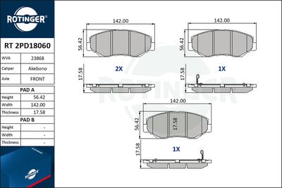 RT2PD18060 ROTINGER Комплект тормозных колодок, дисковый тормоз