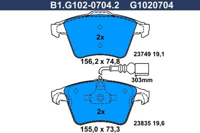 B1G10207042 GALFER Комплект тормозных колодок, дисковый тормоз