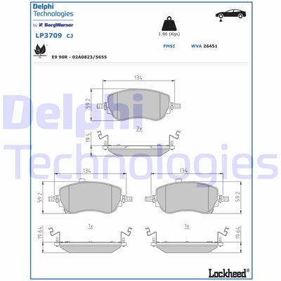 LP3709 DELPHI Комплект тормозных колодок, дисковый тормоз