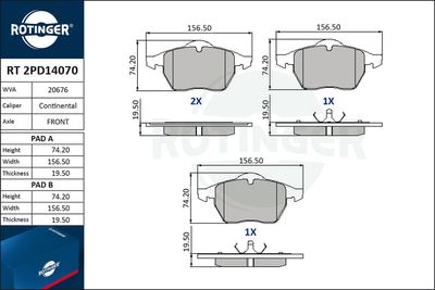 RT2PD14070 ROTINGER Комплект тормозных колодок, дисковый тормоз