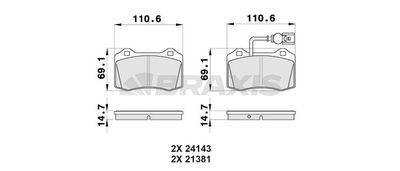 AB0463 BRAXIS Комплект тормозных колодок, дисковый тормоз