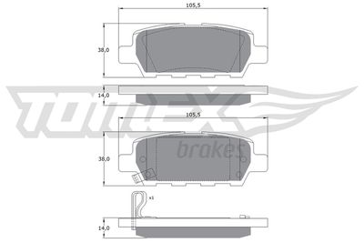 TX1421 TOMEX Brakes Комплект тормозных колодок, дисковый тормоз