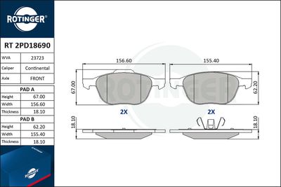 RT2PD18690 ROTINGER Комплект тормозных колодок, дисковый тормоз