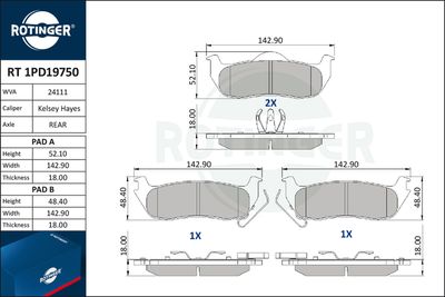 RT1PD19750 ROTINGER Комплект тормозных колодок, дисковый тормоз