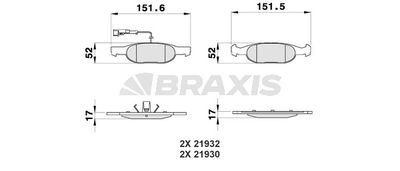 AB0182 BRAXIS Комплект тормозных колодок, дисковый тормоз