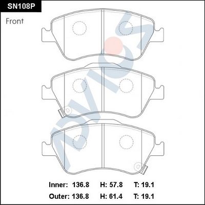 SN108P ADVICS Комплект тормозных колодок, дисковый тормоз