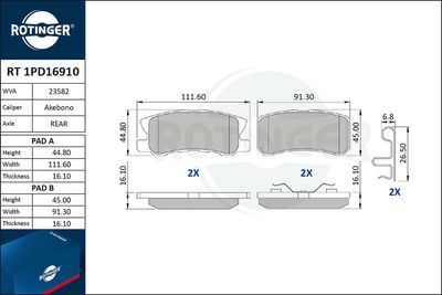 RT1PD16910 ROTINGER Комплект тормозных колодок, дисковый тормоз