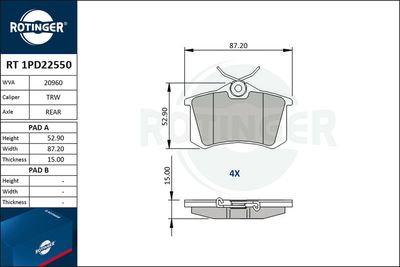 RT1PD22550 ROTINGER Комплект тормозных колодок, дисковый тормоз